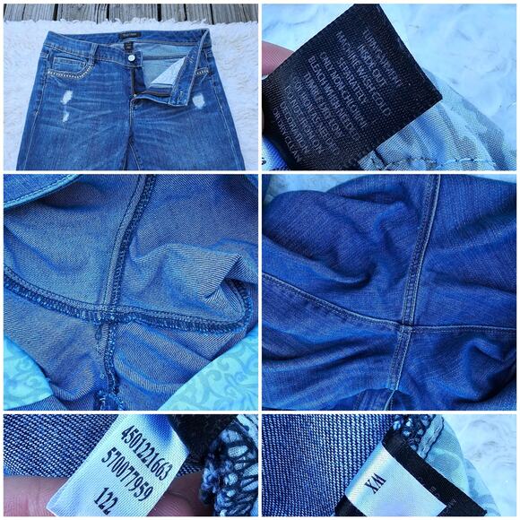 Slim Crop Jeans WHBM Blanc Size 6 Distressed Stretch Denim Stud Pocket - Picture 5 of 9